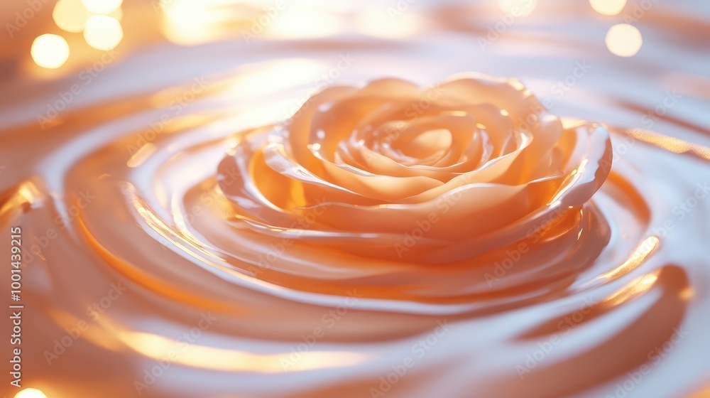 Poster an elegant 3d depiction of body cream, creating smooth ripples and surrounded by abstract shapes wit