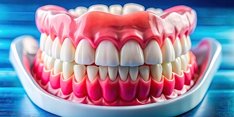 Obraz premium Close-up of a dental model showcasing teeth with spaces, highlighting oral health and dental care