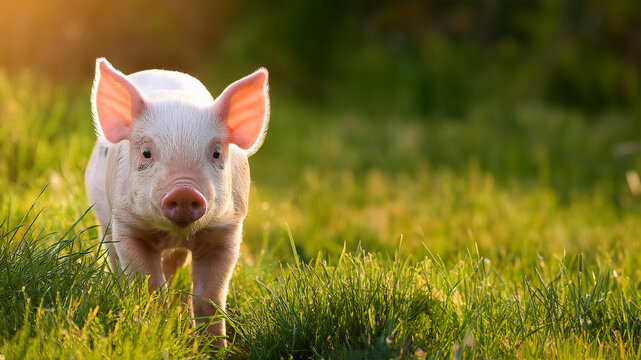 Petit cochon rose dans prairie