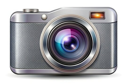 Illustrated digital camera icon in high-resolution PNG format with modern design elements, sleek lines, and a bright lens against a transparent background.
