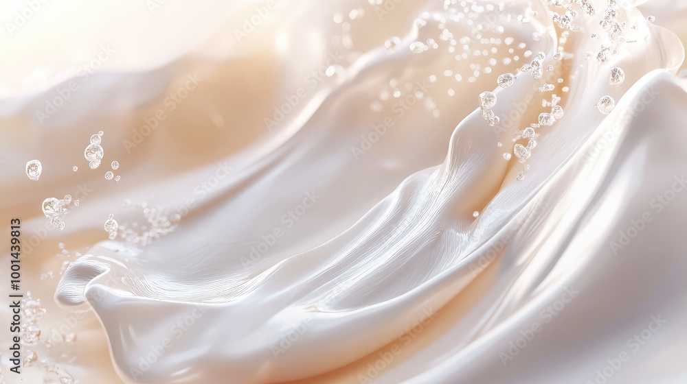 Poster a captivating 3d visualization of body cream spreading in artistic waves, with sparkling highlights 