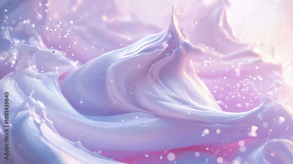 Poster a captivating 3d visualization of body cream spreading in artistic waves, with sparkling highlights 
