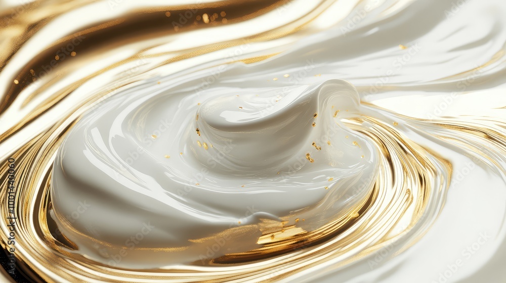 Poster a captivating 3d visualization of body cream spilling over an abstract surface, surrounded by soft r