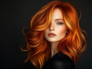 Fototapeta premium A model with fiery coppercolored hair, exuding confidence in a professional hair salon environment