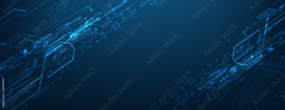Aufkleber abstract digital circuit board with glowing blue lines and technological elements on a dark backgrou