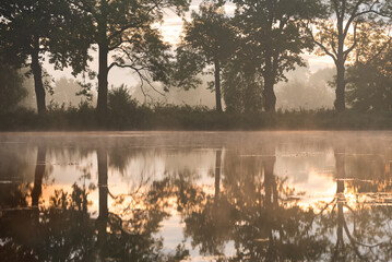 Piękny jesienny wschód słońca nad stawami, Polska, Czechowice Dziedzice  © Elżbieta Kaps