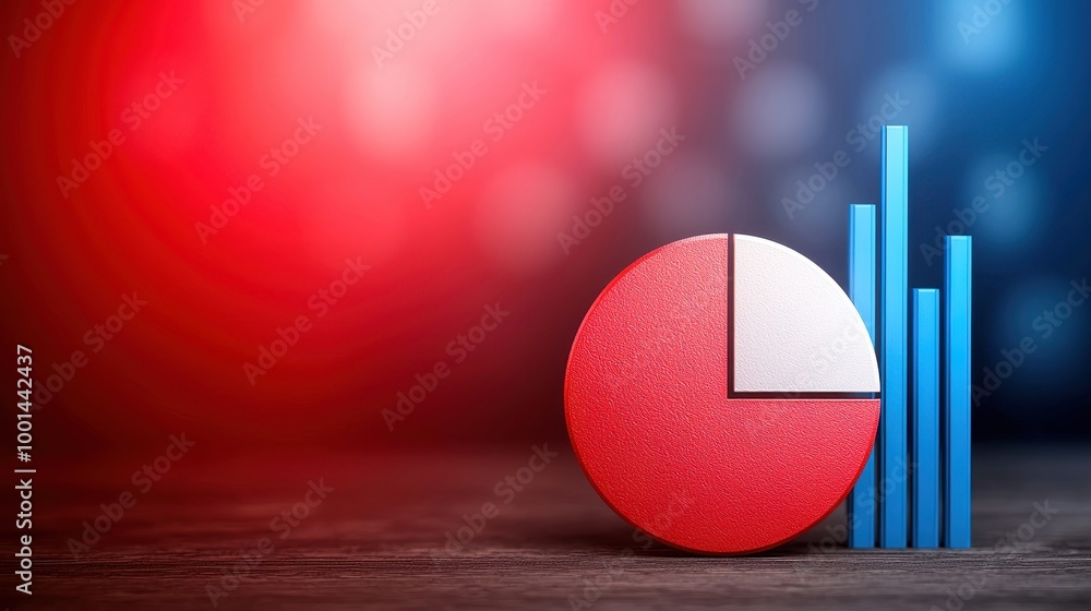 Poster pie chart and bar graph illustrating data analysis, with colorful background for vibrant financial p