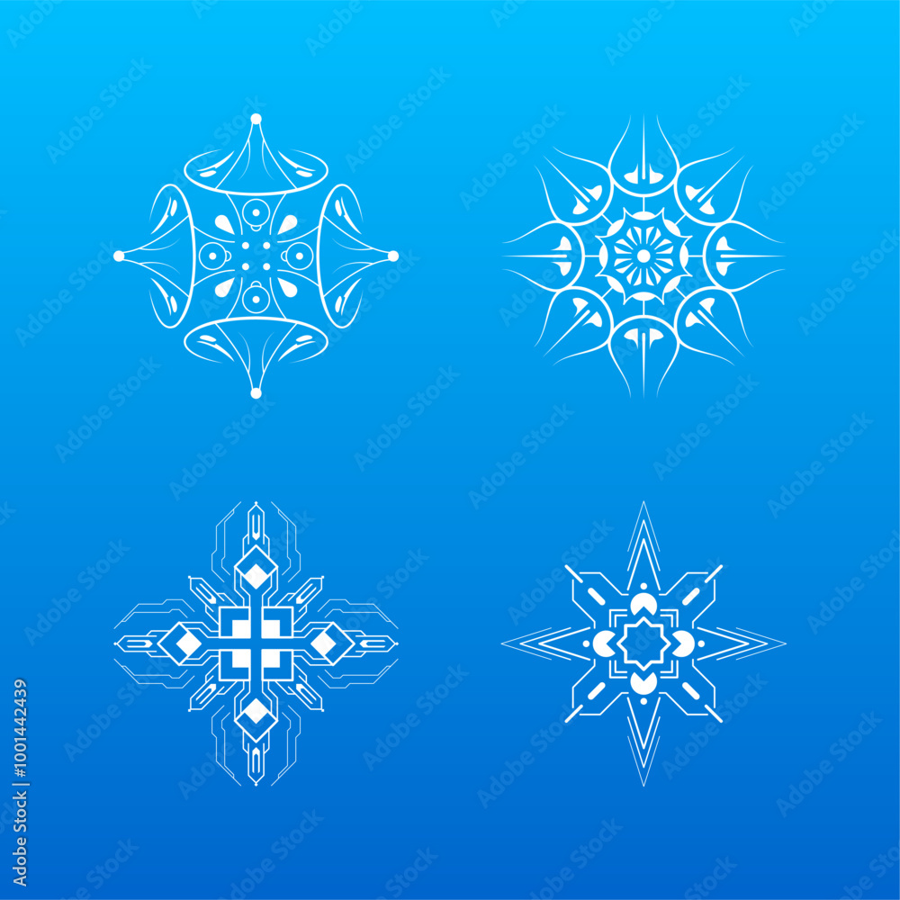 Poster set white colleciton line snowflake winter decoration elements vector design style
