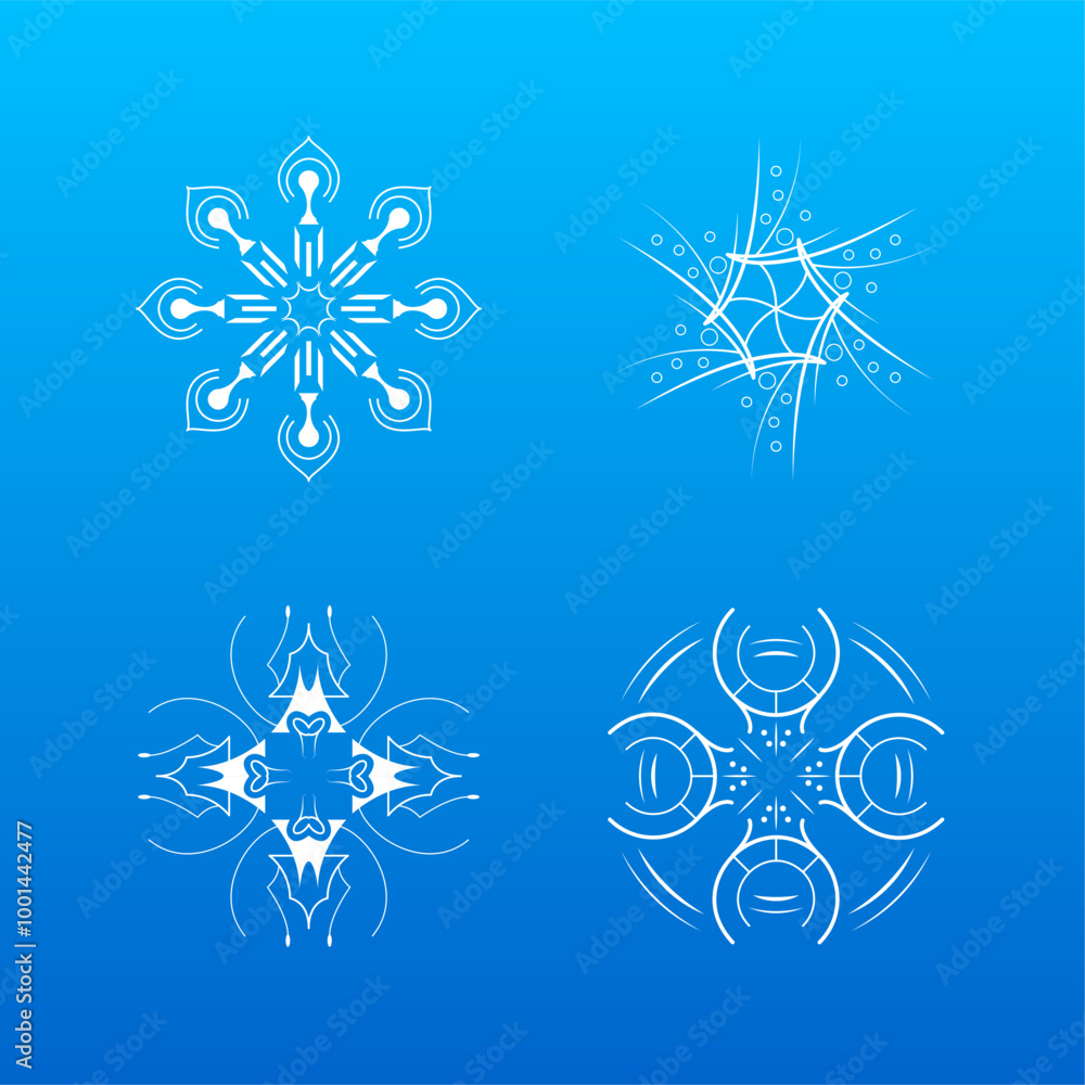 Poster set white colleciton line snowflake winter decoration elements vector design style