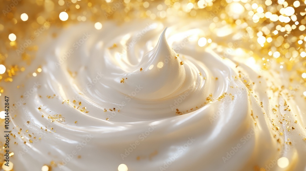 Poster a luxurious 3d visualization of body cream in motion, creating soft ripples surrounded by sparkling 