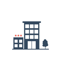 modern hotel building exterior vector icon, three stars logotype template
