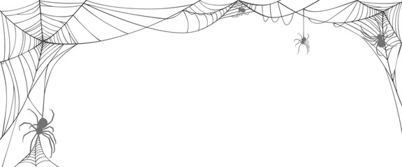 Spider web line art vector. Halloween frame border vector eps