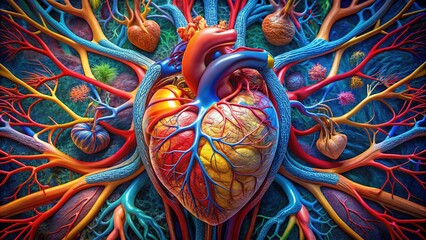 Fototapeta premium Heart anatomy illustration showing detailed structure and function of the human heart and circulation