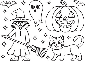 halloween cat coloring page for kids