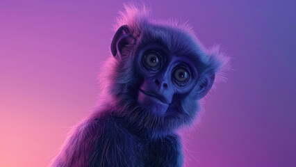 Obraz premium Curious monkey gazing intently in colorful backdrop