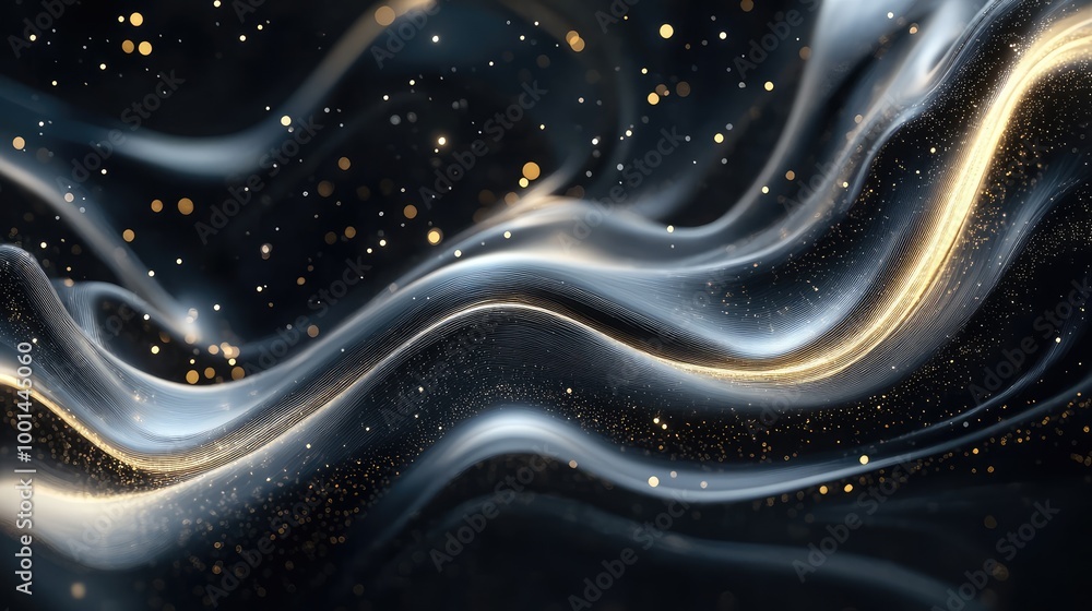 Poster a rich 3d visualization of creamy shampoo, spreading in fluid patterns against a dark background wit