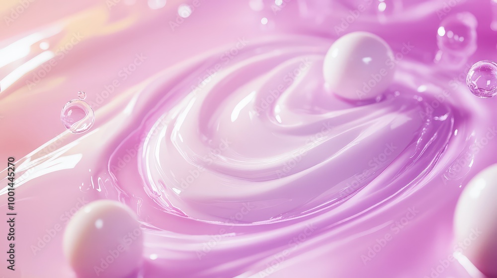 Poster a sleek 3d composition of shampoo cream swirls, surrounded by floating liquid-like shapes and subtle