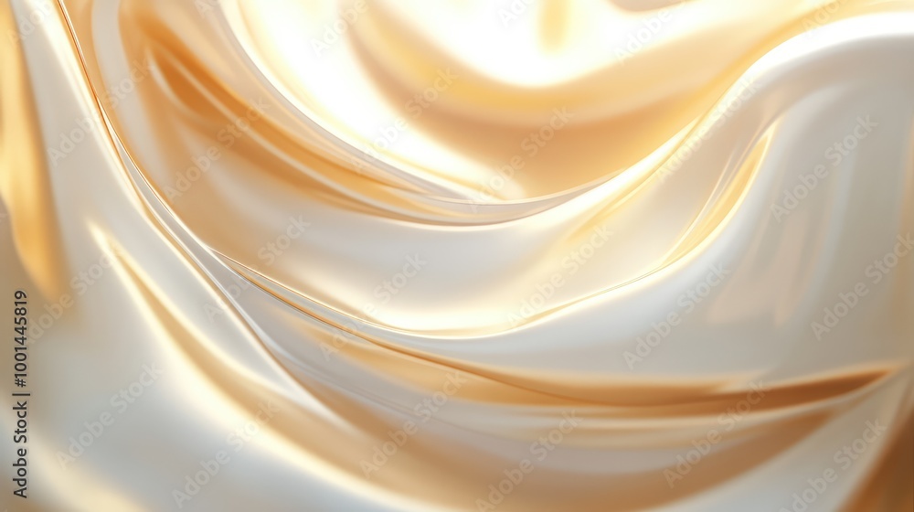 Poster a sleek 3d rendering of shampoo cream in motion, with soft curves and dynamic waves illuminated by g