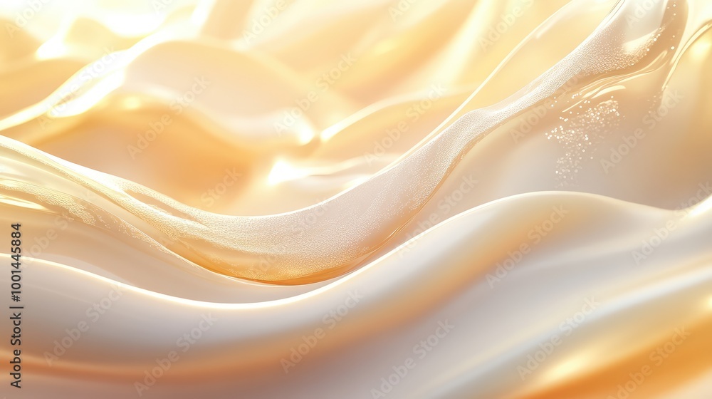 Poster a sleek 3d rendering of shampoo cream in motion, with soft curves and dynamic waves illuminated by g