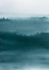 Naklejka premium Layered Forest Watercolor Landscape – Atmospheric Minimalist Painting
