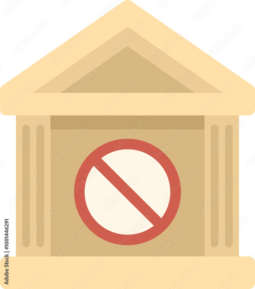 Poster government building displaying a forbidden symbol, representing public restrictions and closures