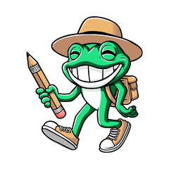 a cartoon drawing of a frog with a pencil and a pencil.