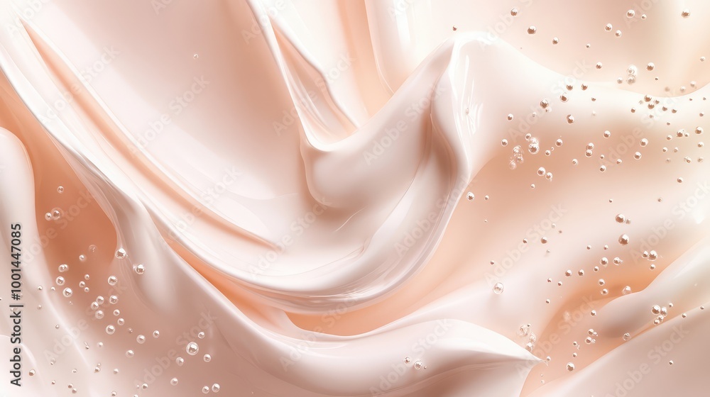 Poster an abstract 3d image of body cream forming fluid shapes, floating on a soft background with elegant,