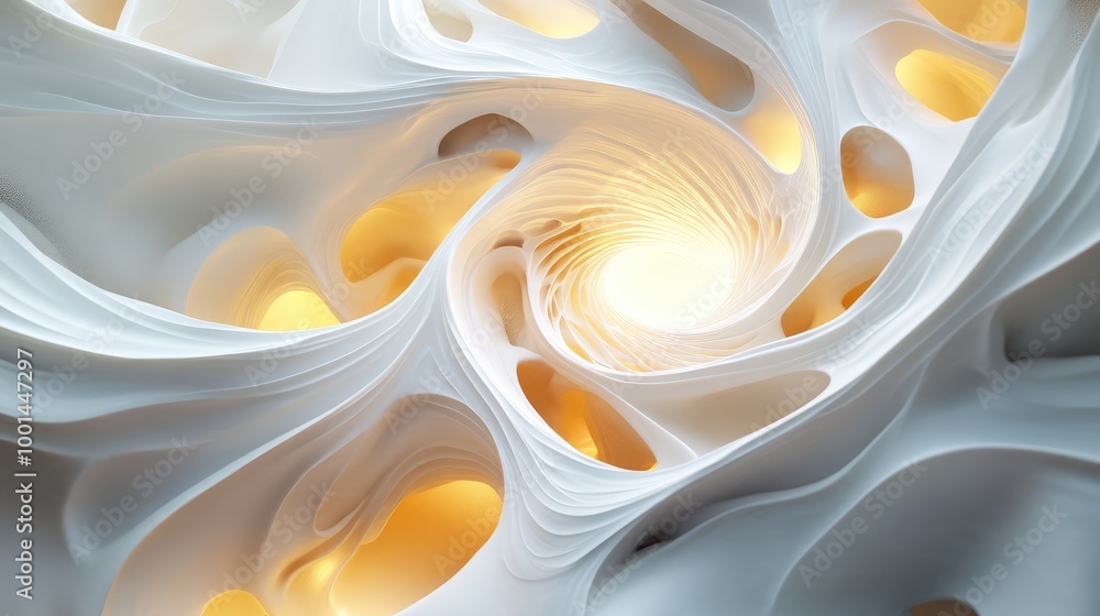 Aufkleber an abstract 3d image of body cream swirling into an intricate design, surrounded by soft glowing lig