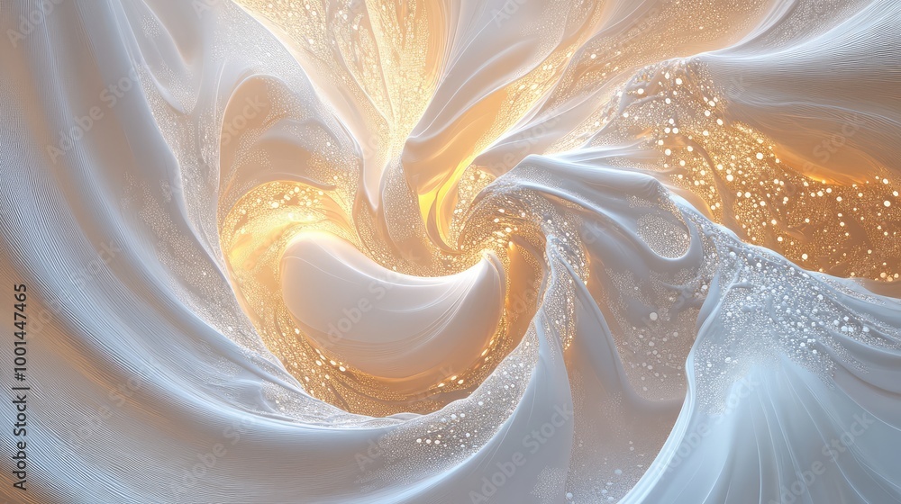 Aufkleber an abstract 3d image of body cream swirling into an intricate design, surrounded by soft glowing lig
