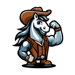Obraz premium a cartoon of a horse with a cowboy hat and a cowboy hat.