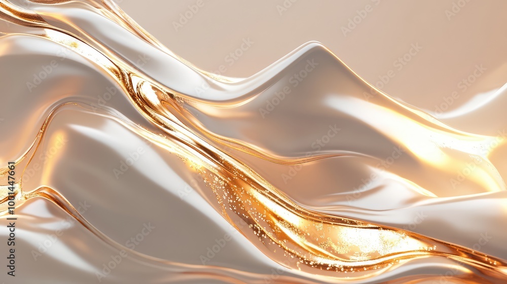 Aufkleber an abstract 3d representation of shampoo cream spilling over smooth surfaces, illuminated by subtle 
