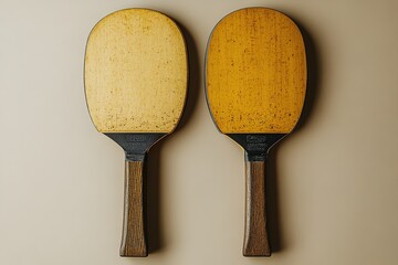 Two wooden paddles with a black handle