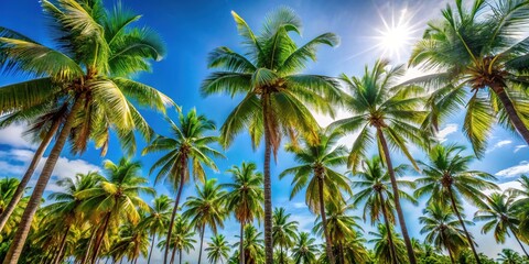 Lush Palm Trees Swaying in the Breeze Against a Clear Blue Sky on a Sunny Tropical Day