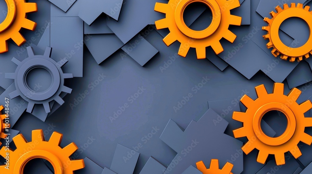 Poster colorful gears on a dark background, symbolizing engineering and mechanics with an abstract design.