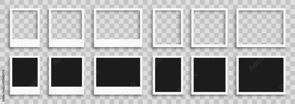 Fototapete Empty photo frame, set realistic photo card frame mockup variants with empty and dark middle