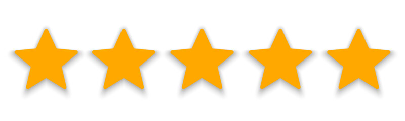 Five stars from customers rating sign, customer reviews sign, rating service, good client satisfaction, user experience best customer feedback concept, 5 yellow stars with shadow