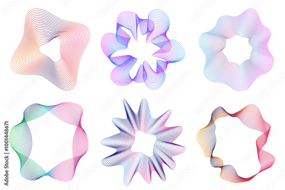 Poster geometric distortion grid gradient, futuristic style wave element collection, wavy graphic decoratio