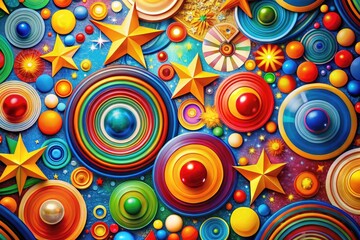 Colorful abstract design featuring circles and stars creating a vibrant and dynamic composition
