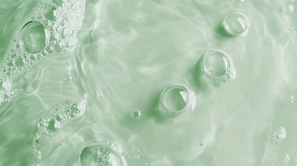 
background of the cosmetic product poster, light green water ando some small bubbles,