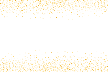 Gold dust glitter. Frame of gold particles and holiday sprinkles. Cosmic gold glitter, festive decorative gold light, design element
