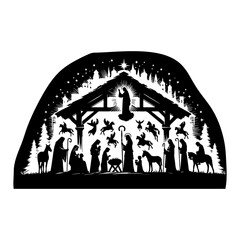 Christmas Nativity Scene Silhouette Vector Illustration