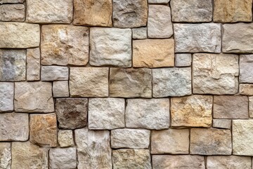 Fototapeta premium wall is made of light brown stone, rectangular blocks with a thin outline