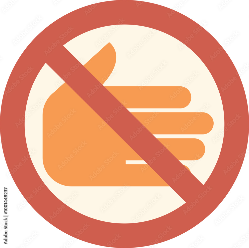 Poster red prohibition sign showing a hand reaching out with a diagonal line indicating no handshaking