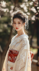 Fototapeta premium Traditional Japanese wedding kimono with delicate silk patterns