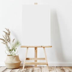 Minimalist Scandinavian indoor aesthetic Vertical poster board, sign on stand mockup, simple poster mockup