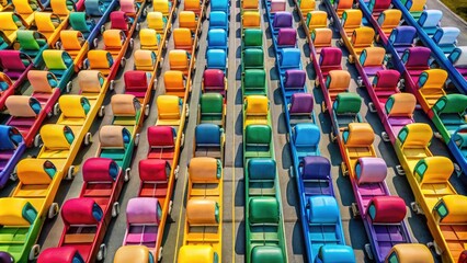 Obraz premium Colorful and empty school bus seats arranged in rows ready for students to embark on their journey