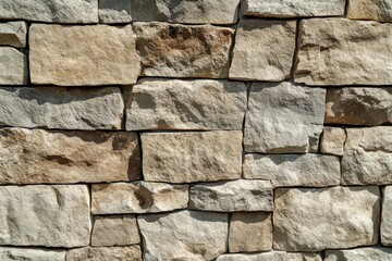 Obraz premium wall is made of light brown stone, rectangular blocks with a thin outline