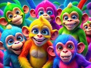 Colorful Animated Monkey Characters in Various Fun Poses for Creative Projects and Designs