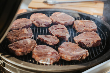 raw steak meat barbeque preparation cooking grill spices