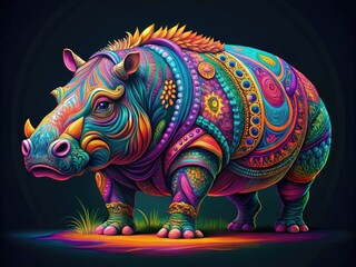 Fototapeta premium Colorful Art Hippo Illustration with Abstract Patterns and Vibrant Designs for Creative Projects